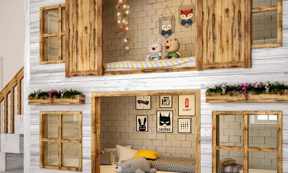 Kids bedroom with rustic style ginger bread house for your kids bedroom interior