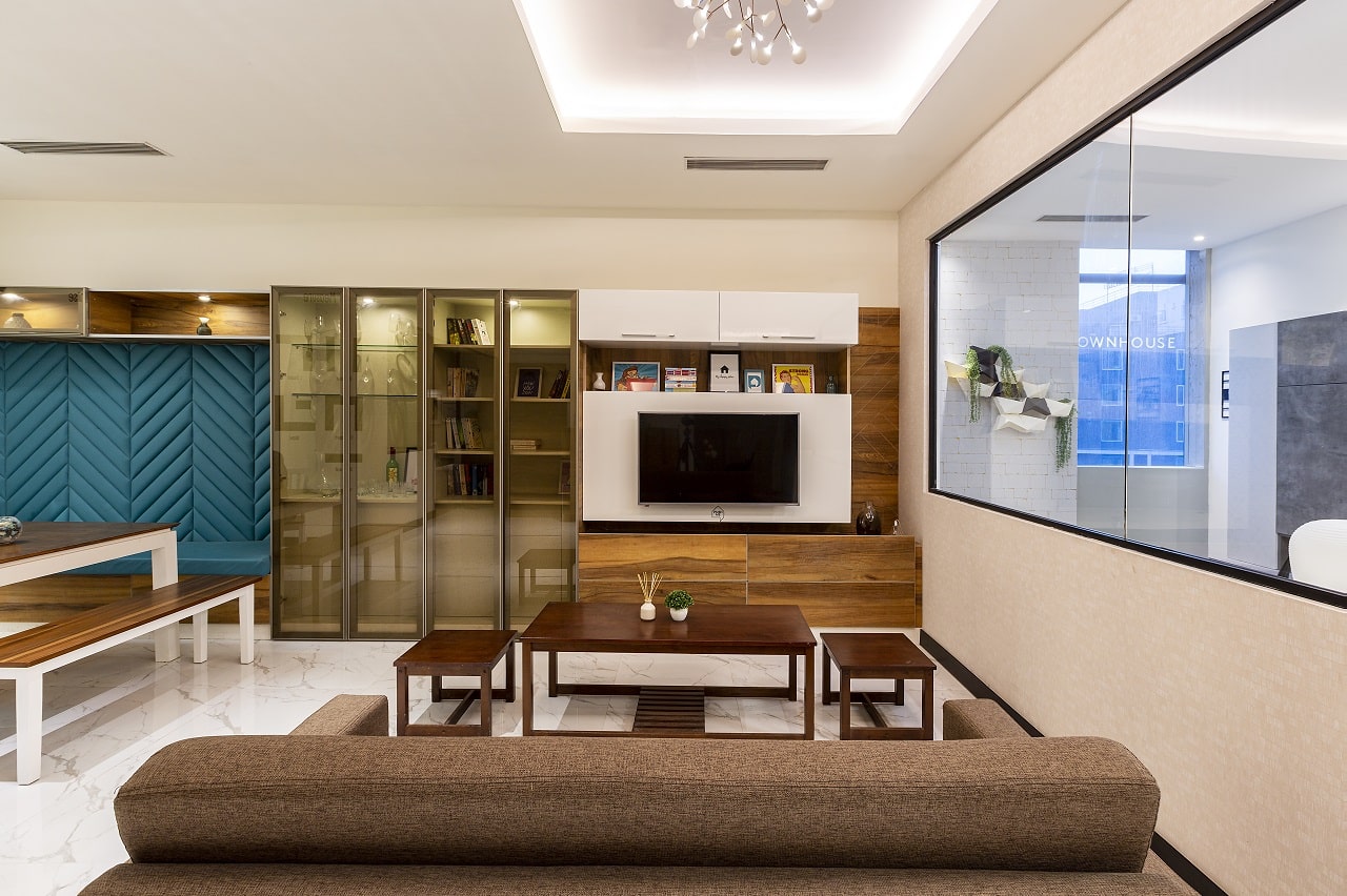 Living room concepts on display at hyderabad interior design studio.