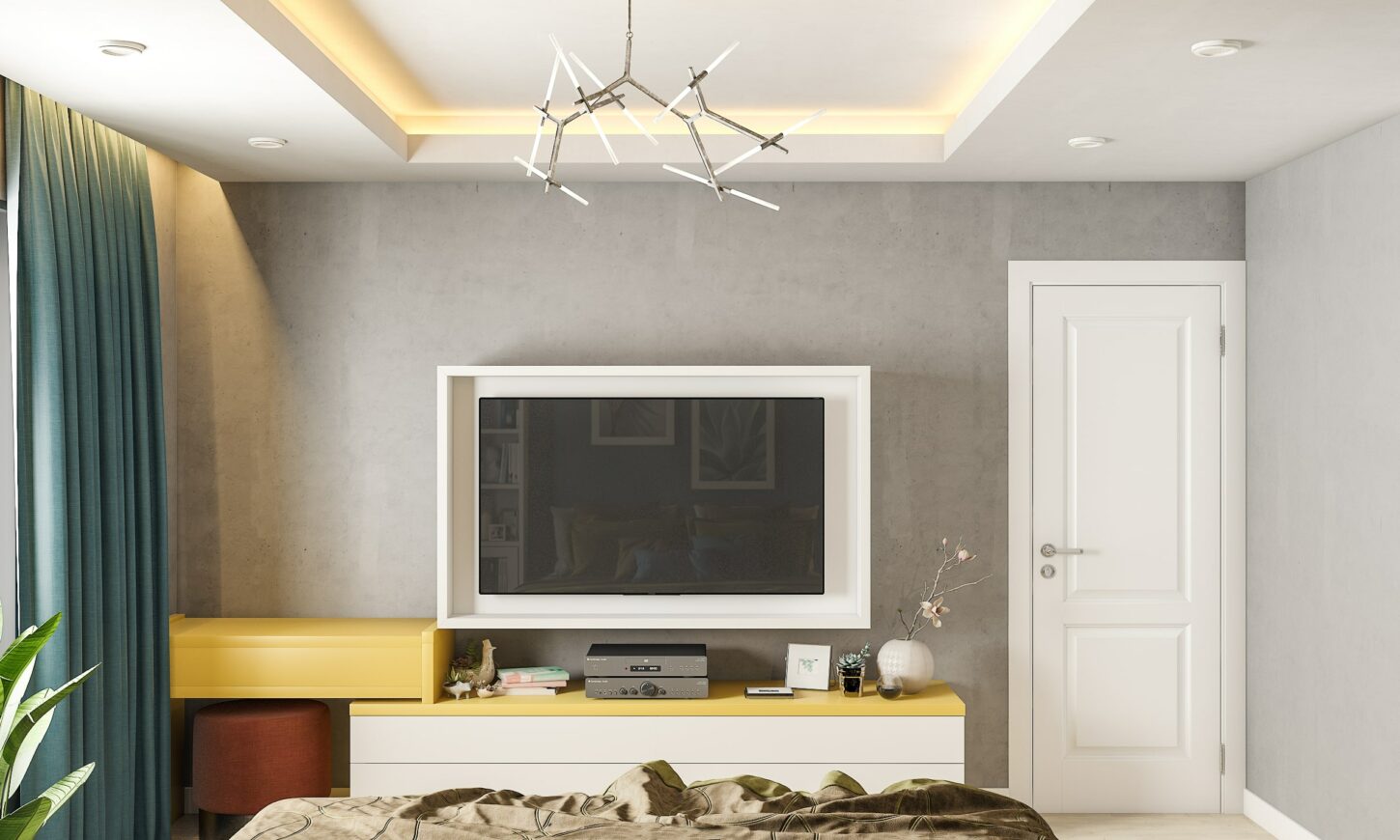 Multifunctional tv unit with hidden storage for small bedrooms