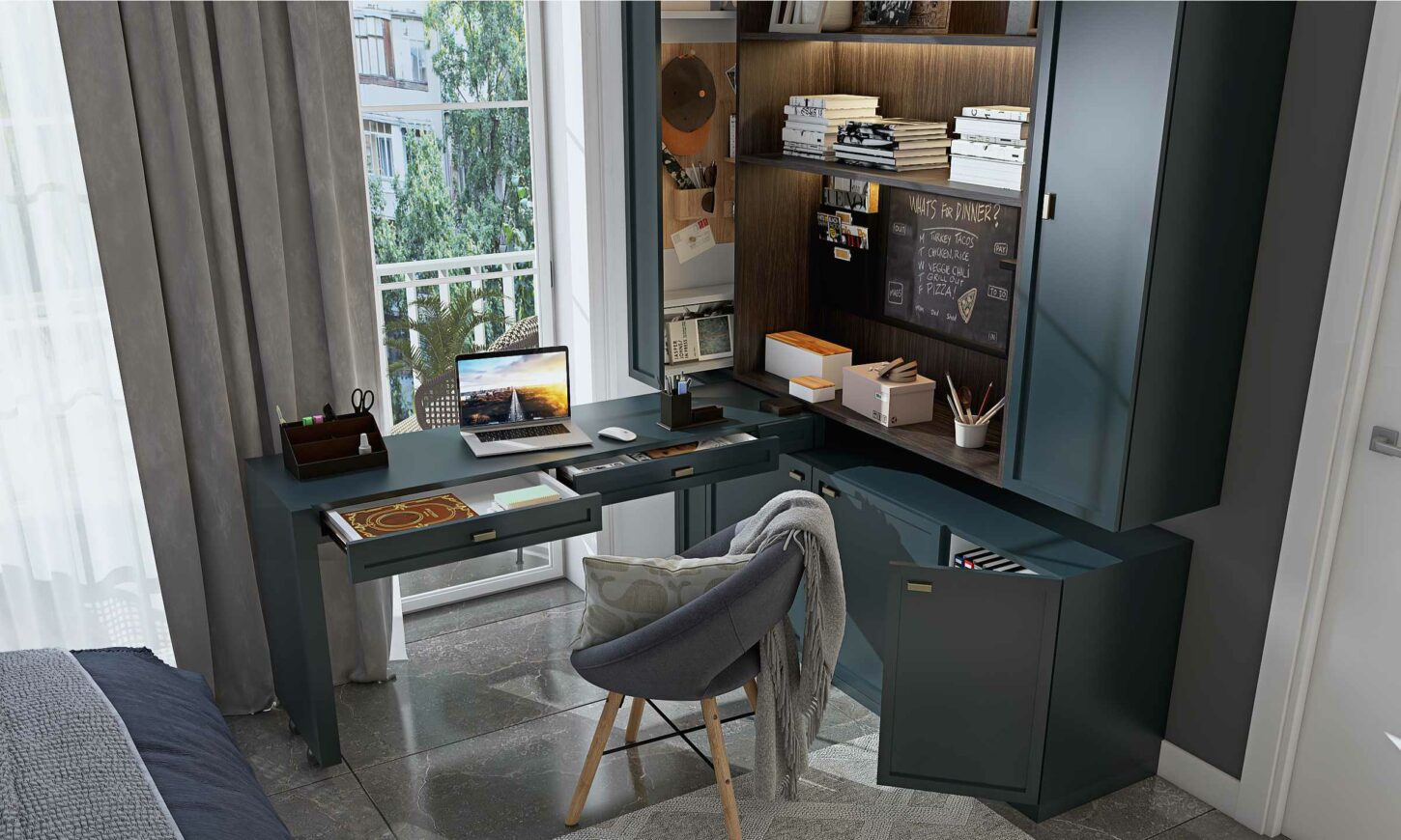 Multiple Functionl Unit A Bedroom With A Multi-functional Study Unit - DesignCafe