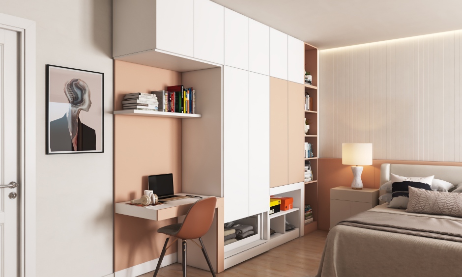 Floor to ceiling wardrobe with a study unit