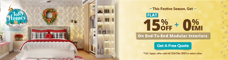 Home interiors offered by DesignCafe: FLAT 15% OFF + 0% EMI
