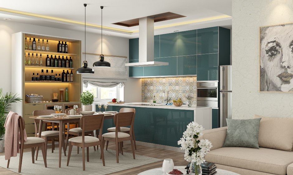 Uber stylish dining room interior design with a bar unit