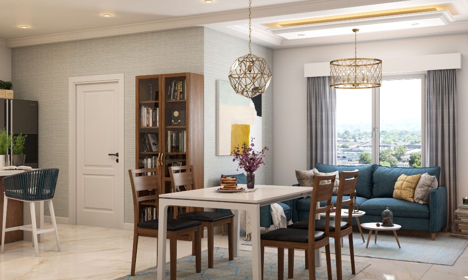 Modern dining room design with a view