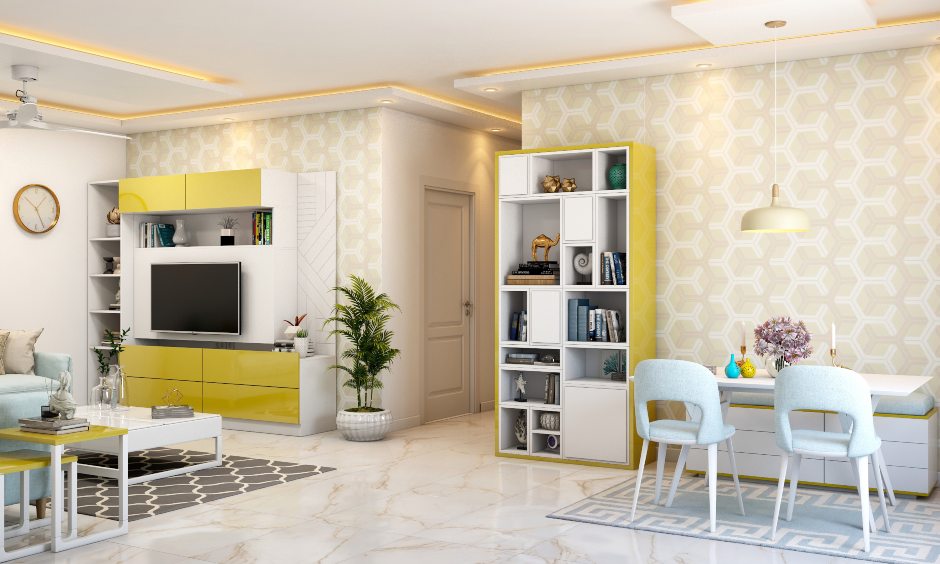 Dining cum living area with modular furniture design