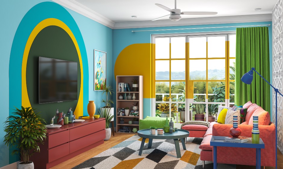 A Brightly Coloured Living Room Design - DesignCafe