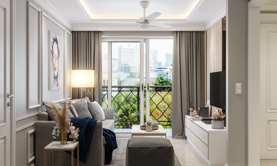 Classic living room design with wall moulding