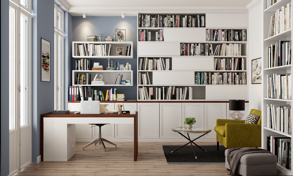 Home office is designed for bibliophiles book lovers