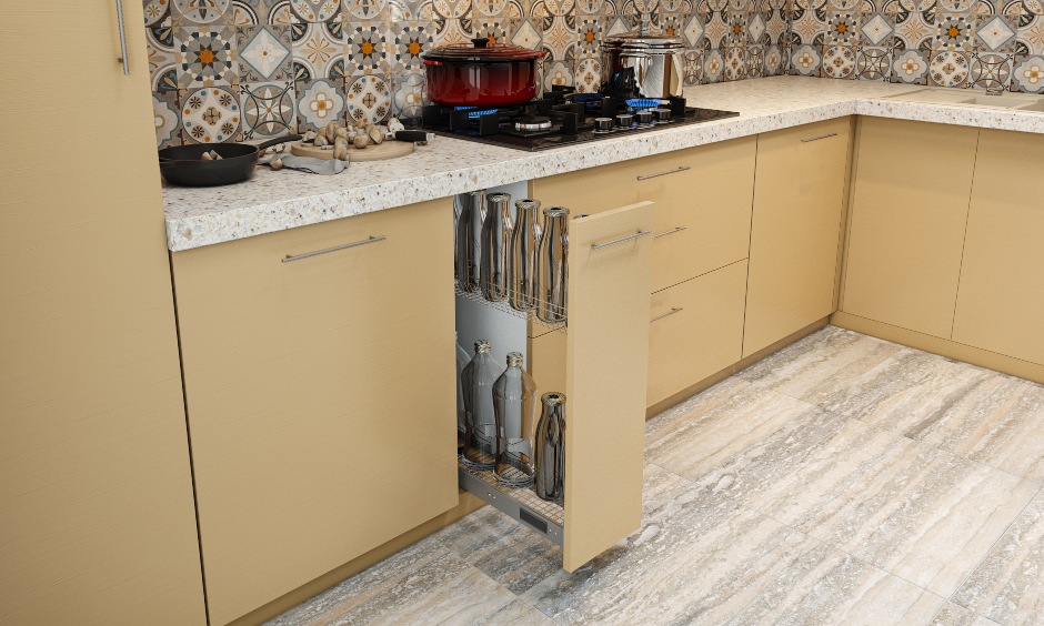Oil pull-out drawers for sleek modular kitchen