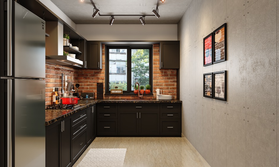 L shaped industrial style kitchen design
