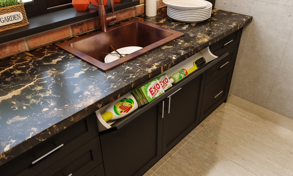 L shaped industrial style kitchen with sink design