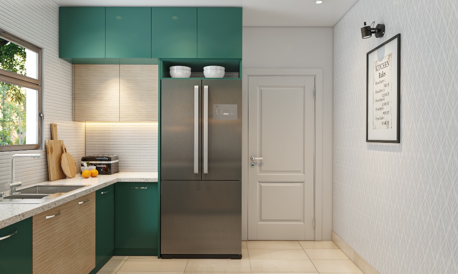 A Unique Green And White Modern Kitchen - DesignCafe