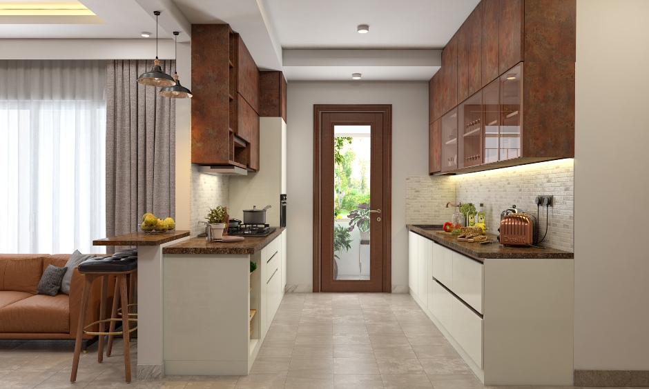 Classic modular kitchen with granite countertop and hob