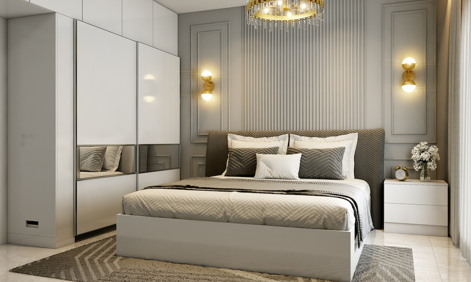 A Modern Bedroom With Pull-Out Dresser And A Hidden Mirror - DesignCafe