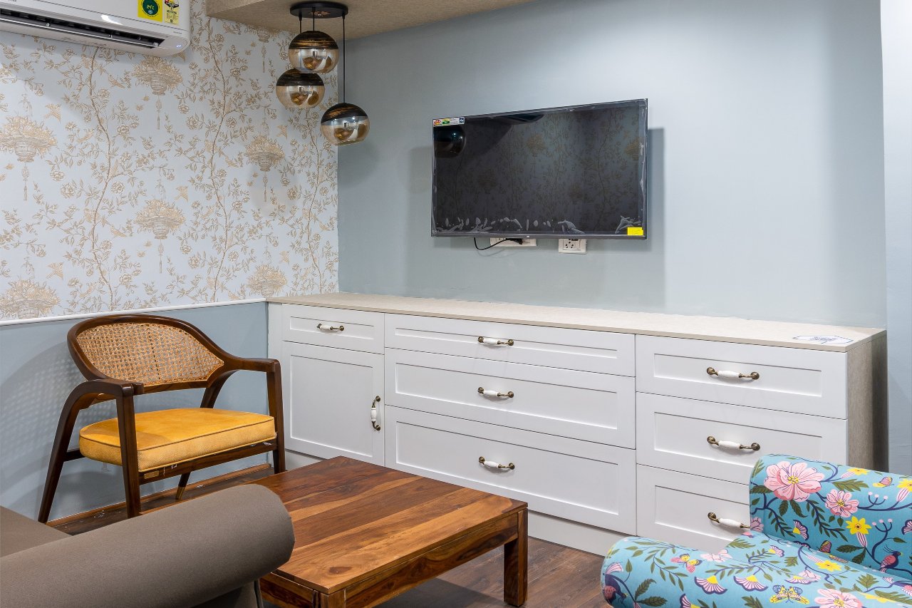 Best tv unit in minimalist design with storage unit in banjara hills, hyderabad experience centre studio