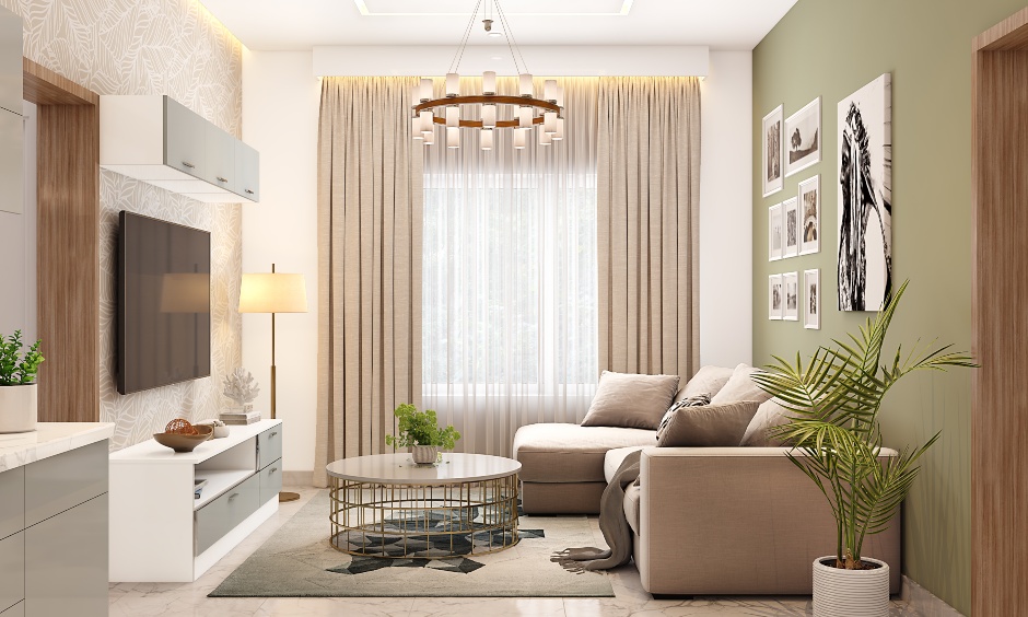 A modern living room comes with soothing colours and clean lines