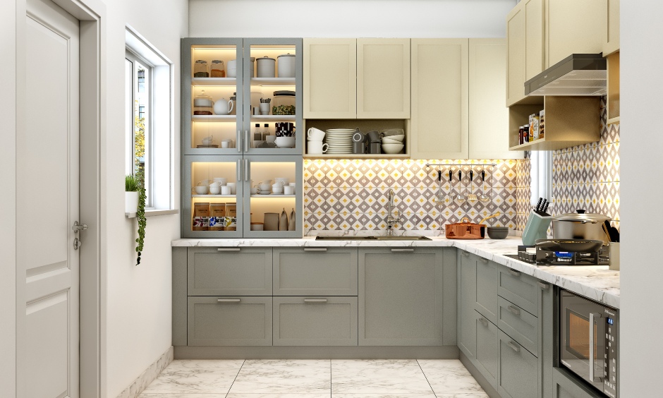 A Modern L- Shaped Kitchen In Duco Finish - DesignCafe