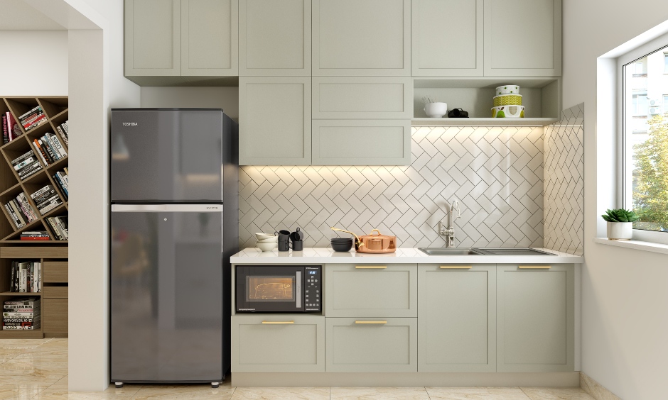 Parallel modular kitchen comes with handless overhead cabinets