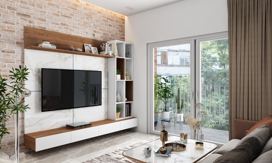 Brick wall design living room with rustic charm