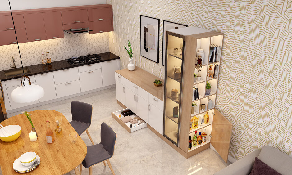 Smartview Kitchen Layout A Smart Kitchen With Dining Room - DesignCafe
