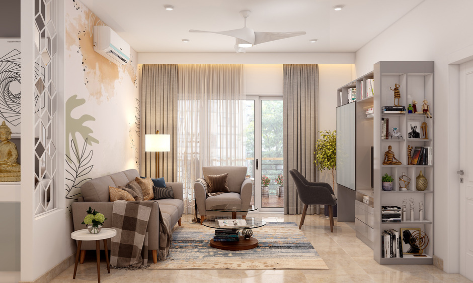 A Modern Living Room With Study-Cum-Entertainment-Unit