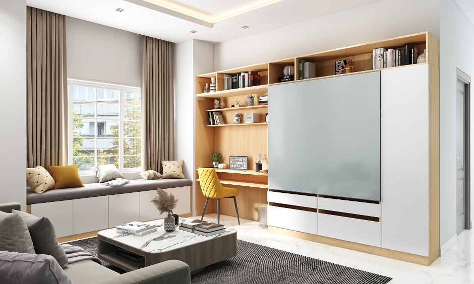 A Modular Living Room With A Multi-functional TV Unit - DesignCafe