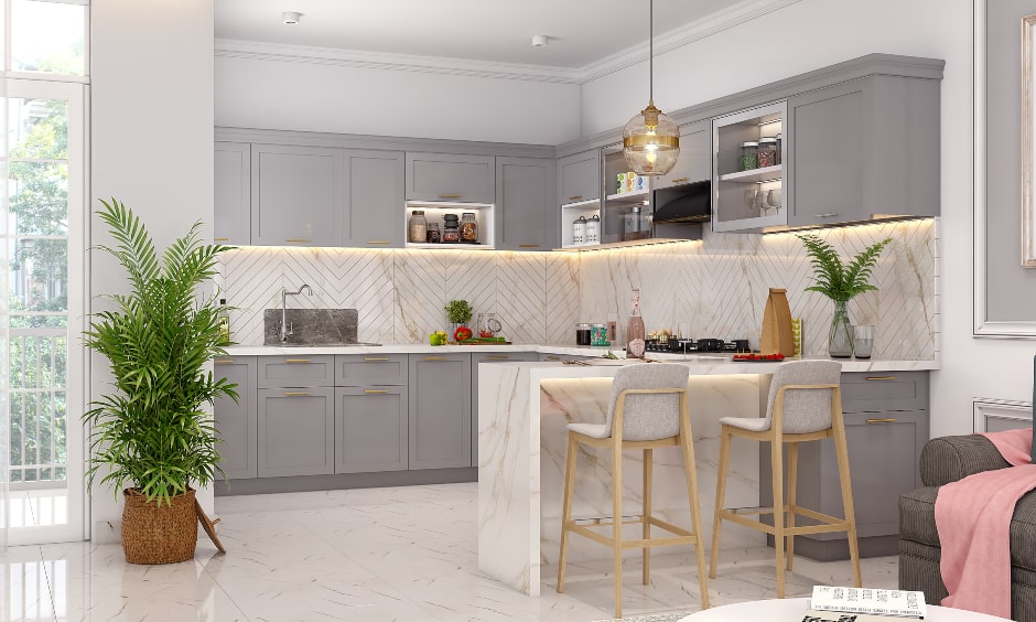 Marble breakfast counter with seating for two