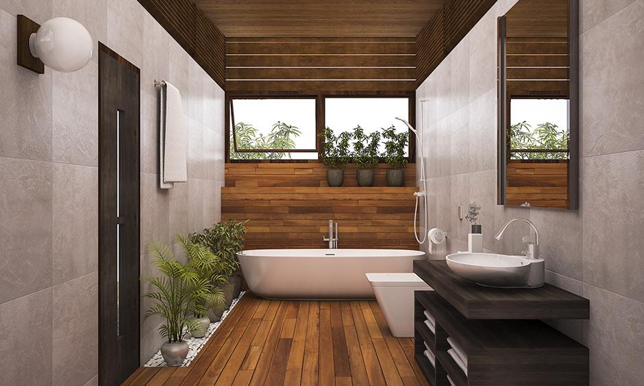 Wooden bathroom cabinet design which infuses spa vibes