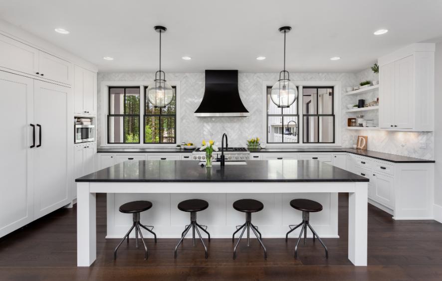 Scandinavian kitchen featuring functional wooden racks