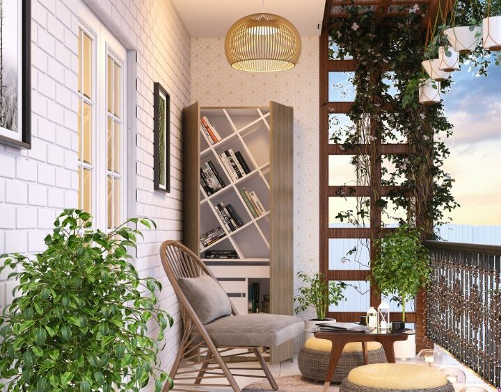Cosy balcony design with plants and soft lighting creating a relaxing outdoor corner for small apartment homes