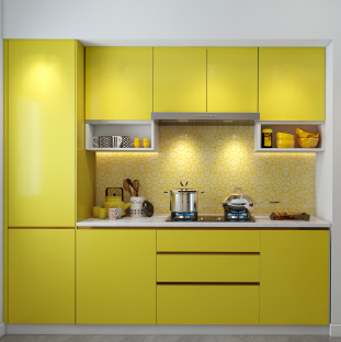 Yellow modular kitchen cabinets design in Gurgaon, Haryana