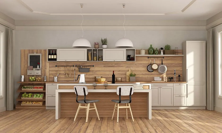 LED kitchen lighting creating a warm, balanced ambience in a wood-finish kitchen.