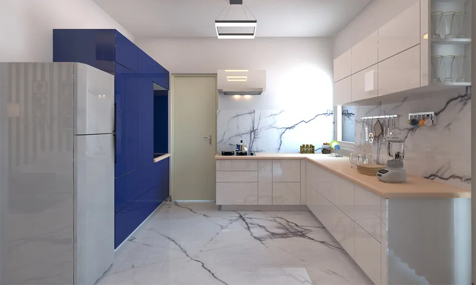 Minimal ceiling lights blending seamlessly with the kitchen design for a clutter-free look.