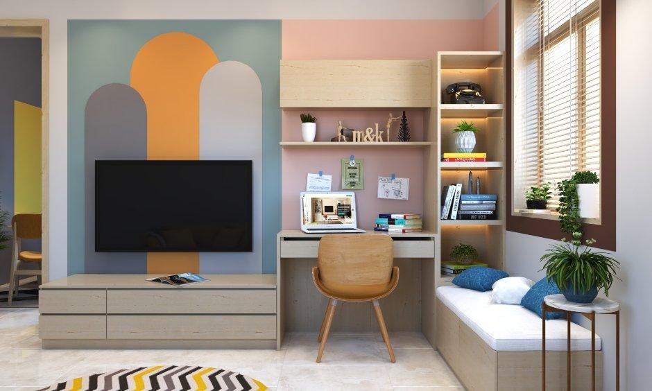 Wall-mounted modular desk with vertical storage for space-saving home offices in Gurgaon