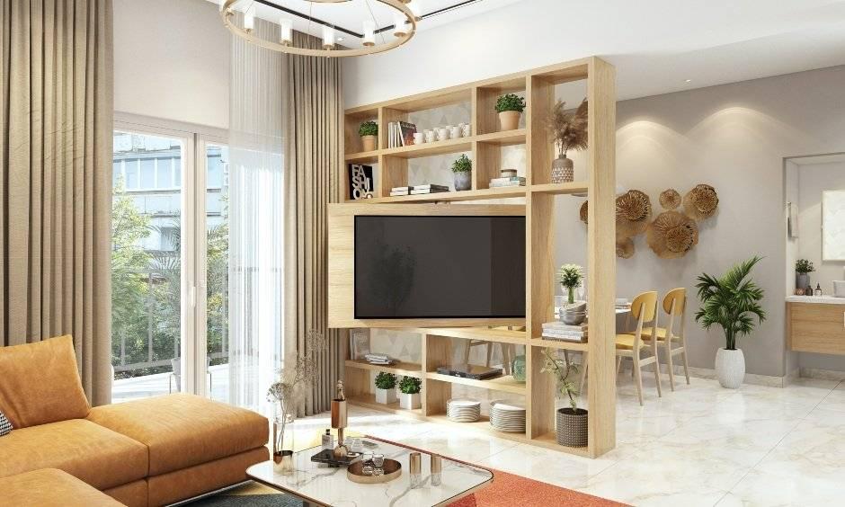 Swivel TV unit with display and partition function for space-saving modern homes