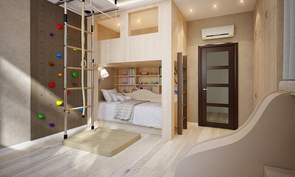 Boys’ bunk bed with ladder and slide combo to make bedtime playful and exciting