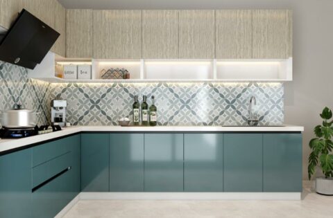 Geometric kitchen wall tile design for the backsplash in an Indian home