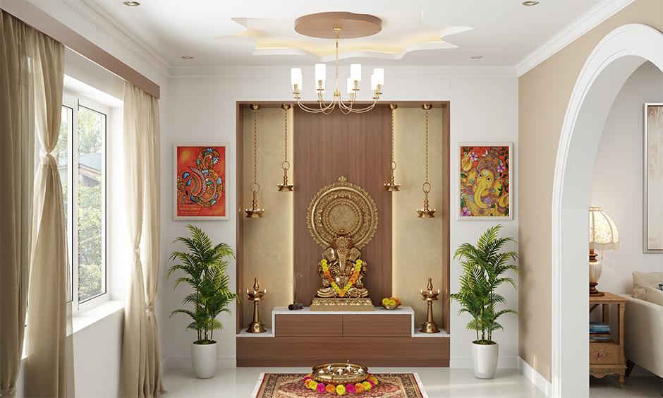 Latest Pooja room plus minus POP designs to enhance the spiritual atmosphere