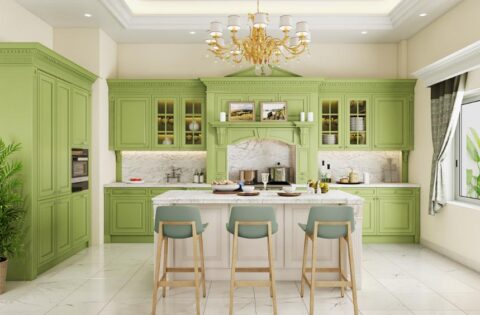 Green kitchen POP design for a breathtaking home