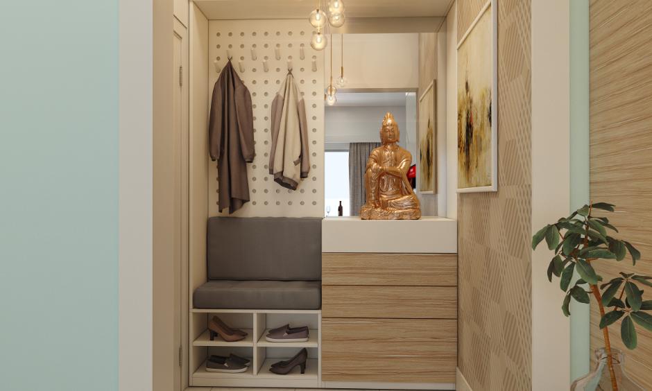 Buddha statue in a small home corner showing the right posture and setting