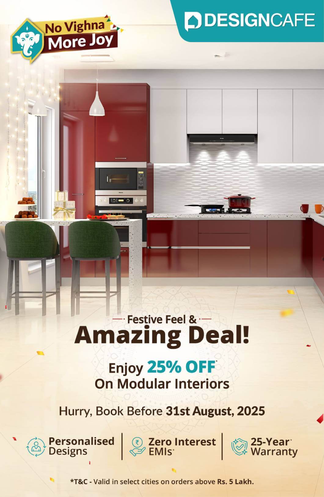 DesignCafe Freedom Special Offer: 25% OFF on Home Interiors.
