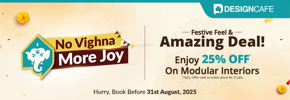 DesignCafe Freedom Special Offer: 25% OFF on Home Interiors.