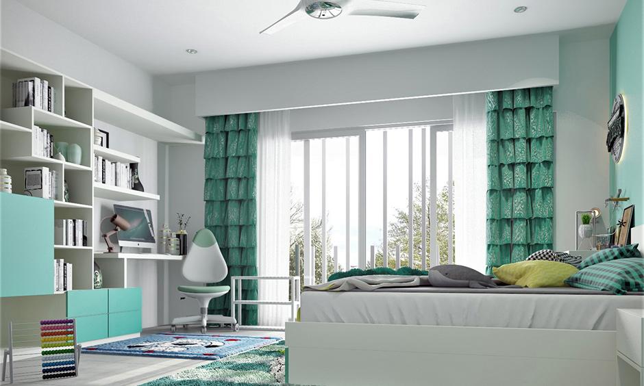 Broad curtain pelmet box paired with ruffled curtains for classic interiors