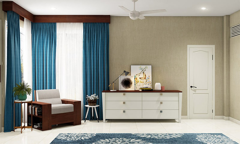 Sleek wooden curtain pelmet design for clean and minimal home interiors
