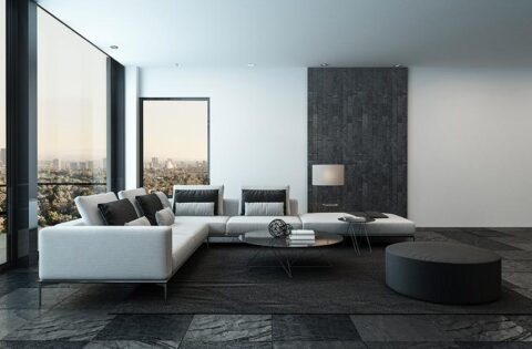 Modern black living room design with chic furniture and stylish decor accents