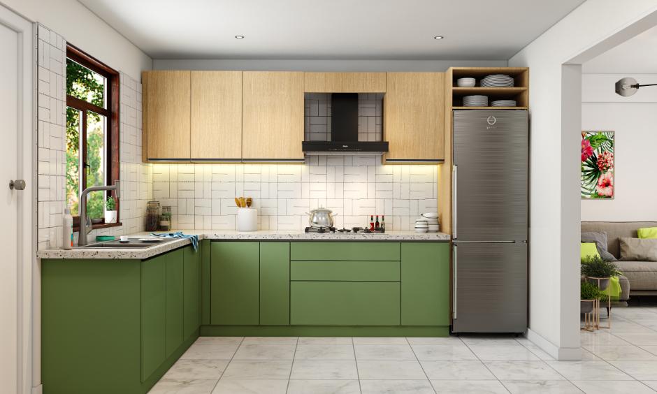 A range of materials and finishes for kitchen renovation, including cabinets, countertops, and backsplashes.
