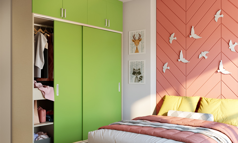 Pocket door wardrobe with clean lines slides into the wall, ideal for compact modern interiors.