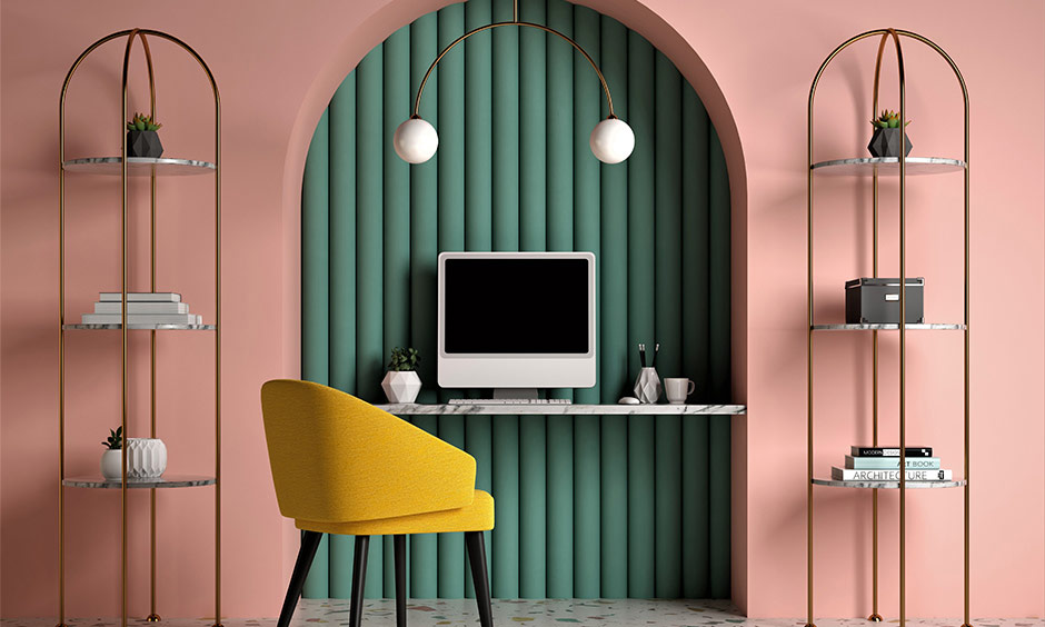 Home office with soundproofing materials and budget-friendly acoustic panels in an Indian home.