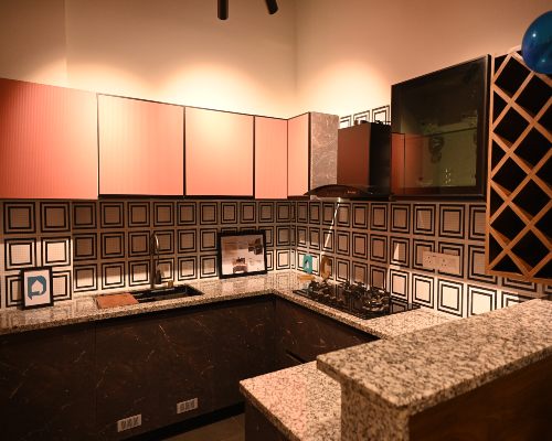 U-shaped kitchen interior displayed at designcafe bhubaneswar, odisha