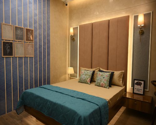 Luxury bedroom design displayed in designcafe ahmedabad experience centre